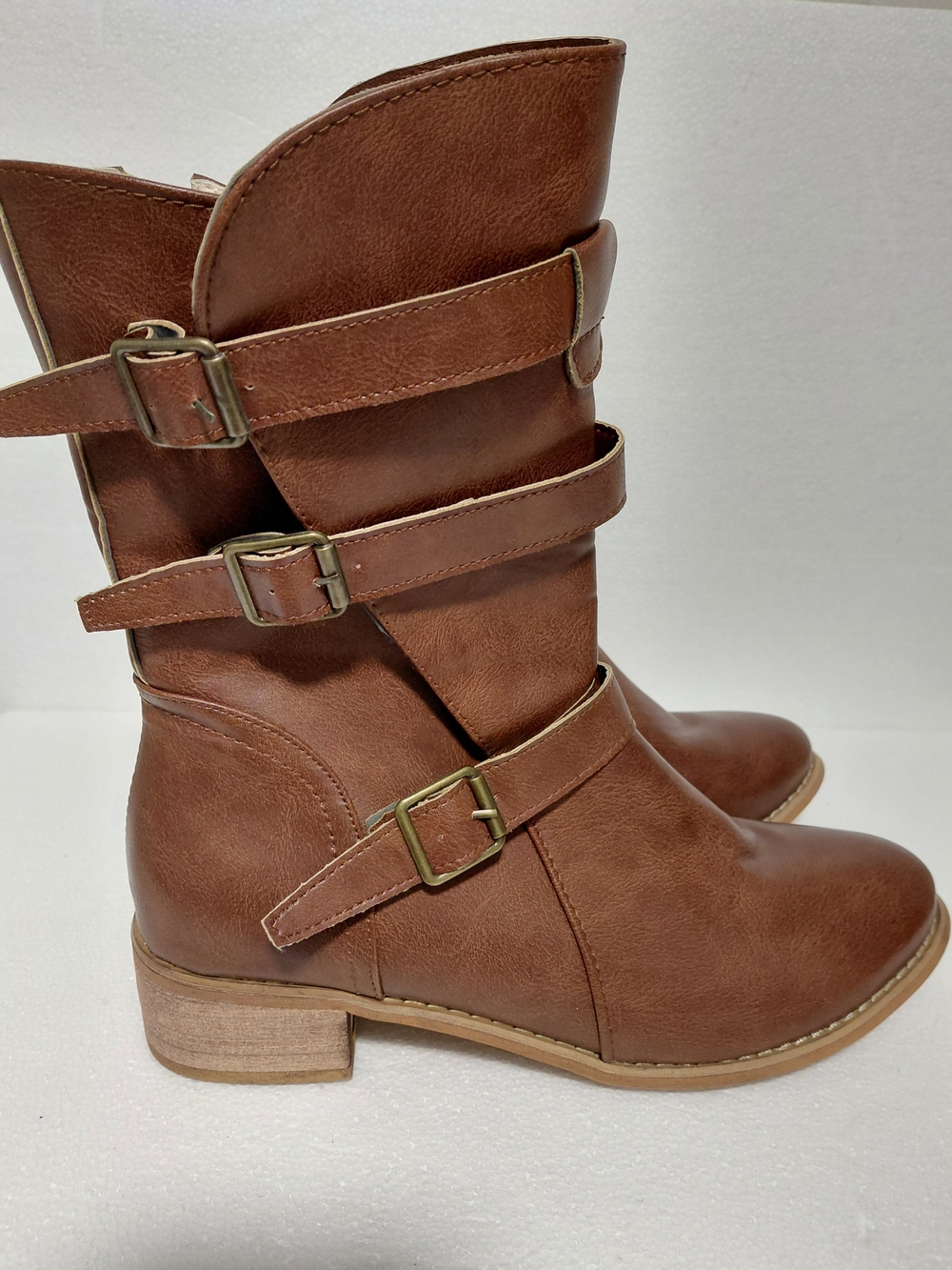 Women’s Brown Buckle Mid-Calf Boots